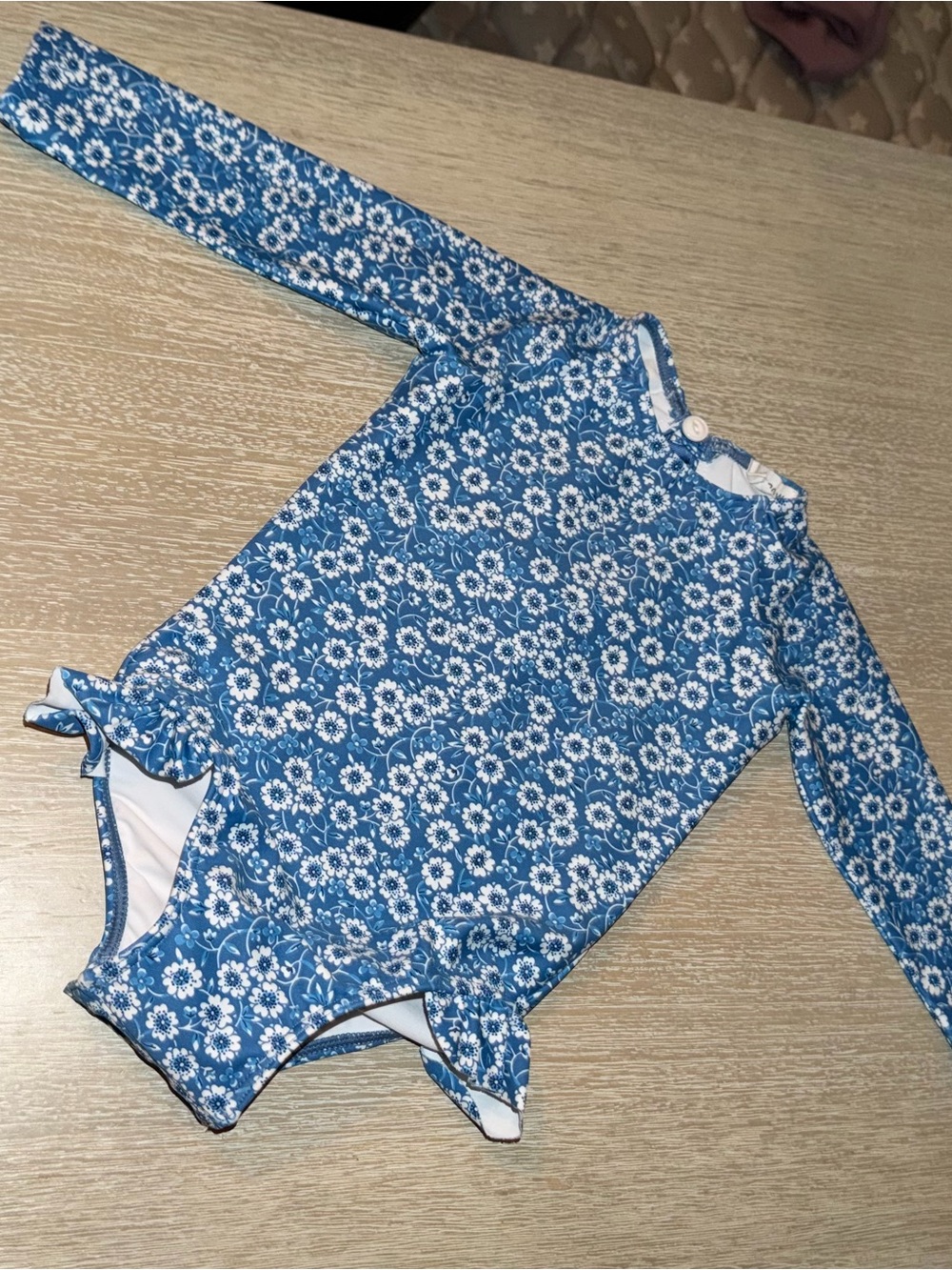 Minnow Blue Floral Long-Sleeve One-Piece Swimsuit size 1